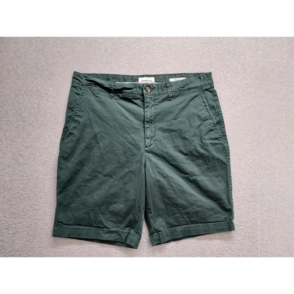Goodfellow & Co Men Chino Short 32 Green Zip Button Slash Pockets Stretch Casual